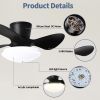 24" Modern Ceiling Fan with Light and Remote,Low Profile Flush Mount Ceiling Fans Indoor,Small Fandelier Ceiling Fans with Dimmable LED Light Fixture