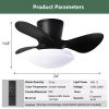 24" Modern Ceiling Fan with Light and Remote,Low Profile Flush Mount Ceiling Fans Indoor,Small Fandelier Ceiling Fans with Dimmable LED Light Fixture