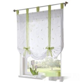Embroidered Pastoral Adjustable Curtain Rod Ribbon Roman Window Screen (Option: Green-120 √ó 140cm)