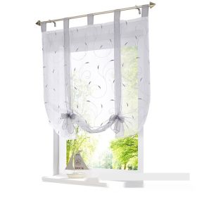 Embroidered Pastoral Adjustable Curtain Rod Ribbon Roman Window Screen (Option: Light Gray-100 √ó 140cm)