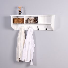 White Entryway Wall Mounted Coat Rack with 4 Dual Hooks Living Room Wooden Storage Shelf (Color: as Pic)